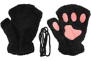 YJZQ Gants Patte de Chat Mitaine Fausse Fourrure Patte Ours Aimable Gants Demi-Doigt Mitaines Femmes Gants Chaud en Peluche Moufles Epais Femme Fille Cadeau Anniverssaire Décoration du Printemps