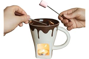 THUMBS UP Chocolate Fondue Mug Set with 2 Forks, a Tealight Wax Candle, Made from Porcelain, 200ml Capacity, use with Melted Chocolate or Cheese, Birthday Gift
