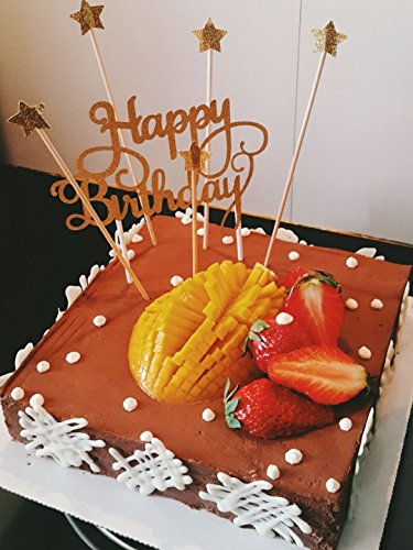 PuTwo Handgefertigte 1 Count Happy Birthday Kuchen Dekorieren Geburtstagskuchen Topper – Gold - 6