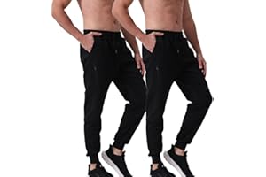 Hpbygstae Lot de 2 bas de jogging pour homme avec fermeture éclair, pantalon slim fit avec poches, taille élastique, pantalon de course pour homme