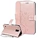 Produktbild SMART LEGEND Samsung Galaxy S5/S5 Neo Lederhülle Schmetterling Weinstock Premium Schutzhülle Wallet Case Rosegold Muster Design Etui Brieftasche Ledertasche mit Handschlaufe Neu Zubehör im Bookstyle Cover Schale mit Ständer Standfunktion Etui Karten Slot und Magnetverschluss Flip Case