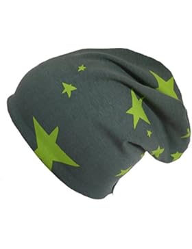 WOLLHUHN Long-Beanie, Wende-Mütze, ganzjährig, mit Sternen Grüntöne, Innenseite uni grau, für Jungen und Mädchen...