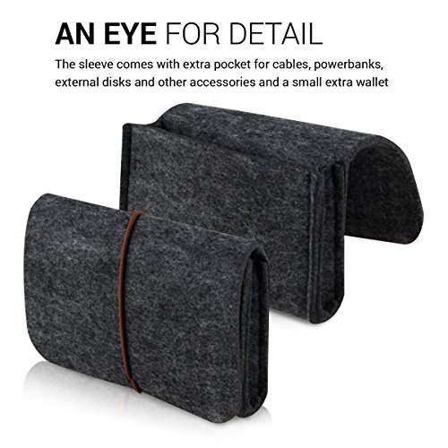 kwmobile Tablettasche Filz Sleeve für 7″ Tablet – Tablet Schutzhülle Tasche Case Hülle in Dunkelgrau mit Innentaschen Innenmaße: ca. 20,9 x 14,0 cm - 6