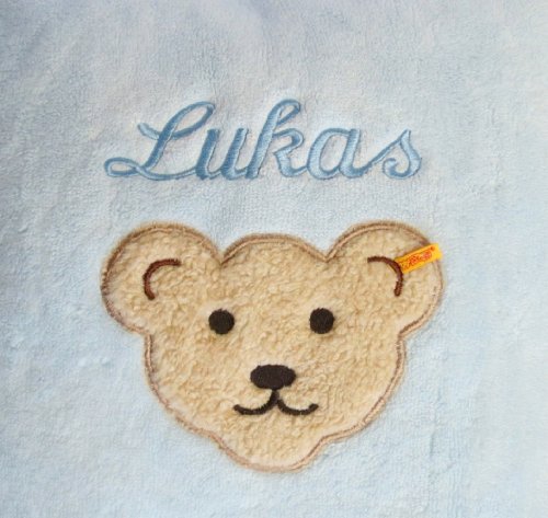 Frottier-Kuschel-Kissen mit Wunsch Namen bestickt hellblau Steiff Collection 40 cm x 40 cm mit Füllung - 2