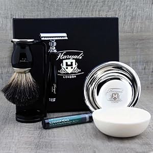 Black Shaving Set Featuring Pure Black Badger Brush & De Safety Razor Along with Soap & Stainless Steel Bowl. Perfect…