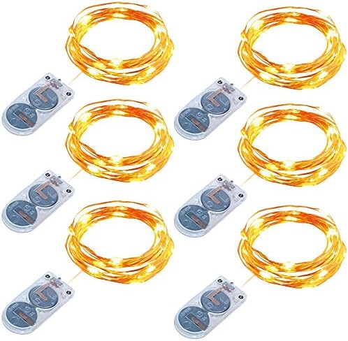 RcStarry(TM) 6-Pack{20LED 7Ft}Rope Lights,Battery Operated Super Bright Micro 20 LEDs on 7 Ft Long Ultra Thin Copper Wire Starry String lights for Home Bedroom Party Tree,Warm White