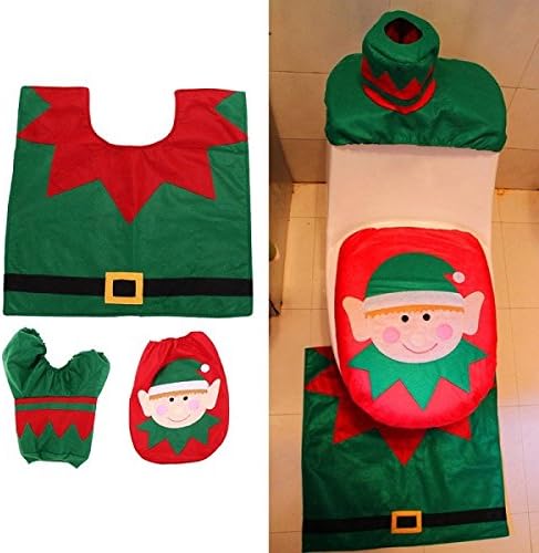 Wasper(TM) Christmas Santa Toilet Seat Cover Anti-Slip Bathroom Mat Set Toliet Rug Decoration for Home New Year Productr [6]