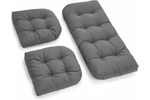 joomie 3 Pieces Replacement Seat Cushion Set for Rattan Chair, All Weather Waterproof Wicker Chairs Bench Cushions Thickened Patio Outdoor Sofa Garden Pads 1 Loveseat & 2 U-Shaped Cushions, Gray