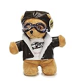 💗Teddys Kuscheltier Pilotbär, stehend, 24 cm, braun mit Pilotenoutfit, Plüschbruchpilot - Putziger Teddybär mit Fliegermütze und -brille und einer feschen Pilotenjacke. Auf dem T-shirt des Teddybärchens steht außerdem 