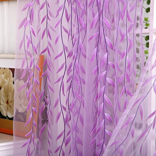 Generic Weidenzweige Pflanze Muster , Transparente Voile Vorhänge Vorhang Volant für Fenster Hochzeit im Sommer Dekoration – Lila, 200 x 100cm - 7