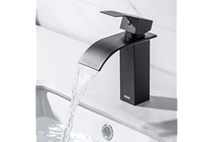 ONECE Rubinetto Bagno Cascata, Rubinetto Bagno Lavabo Nero, Miscelatore Lavabo Stile Moderno, Rubinetti Cascata per Bagno, Rubinetto Monocomando a Cascata, Acqua Calda e Fredda, Acciaio Inox 304