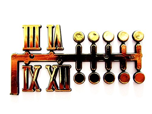 Selbstklebend Schwarz & Gold Kunststoff Uhr Zahlen/römischen Ziffern/Dots Strichen Gold Roman + Dots - 15mm High