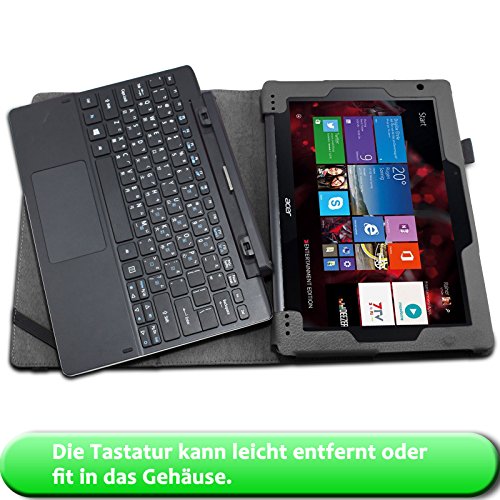 Infiland Acer Aspire Switch 10 E Pro7 SW3-013 Hülle Case -Slim Fit Folio PU-lederne dünne Kunstleder Schutzhülle Cover Tasche für Acer Aspire Switch 10 E (10,1 Zoll) Notebook (mit Auto Schlaf / Wach Funktion, Tablet und Tastatur sind nicht entgehaltet)(Schwarz) - 5
