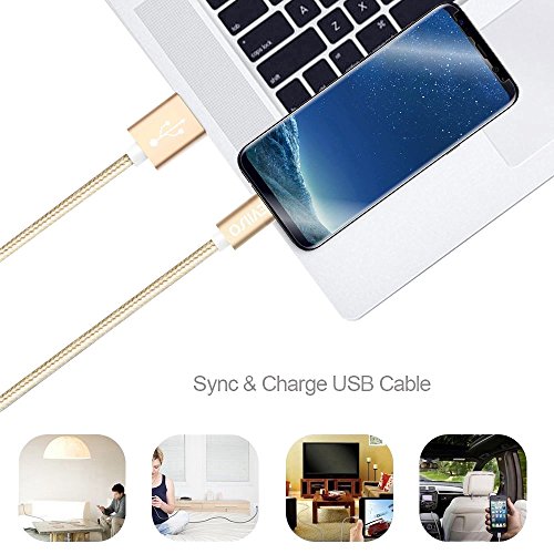 Magnetisches USB Type C kabel,-Lebenslange Garantieserie -EVIISO 1m Magnet PowerLine 2.4A Fast Charging USB C Kabel auf USB 3.0 A Ladekabel Datenkabel mit Nylongeflecht für Samsung Galaxy S8 S8 Plus,Huawei P9, P10,Nexus 5X/6P,OnePlus 3/3T und andere Type-C unterstützte Geräte (2 Pack Gold) - 5