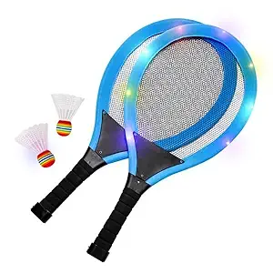 Yaayi Led Light Badminton Racket for Kids Set of 2 with 2 Shuttlecock & 2 Balls Outdoor and Indoor Play - Multicolour