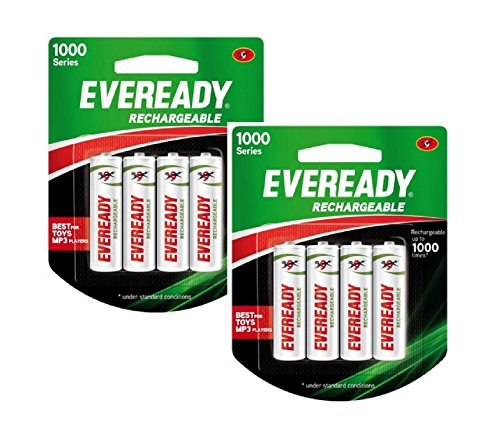 Eveready Rechargeable AA Battery, 08 Pieces Pack, White (1000 Series, BP4 700 NIMH)