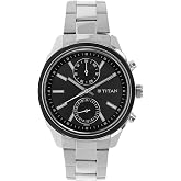 Titan Men's Metropolitan Luxe: Multifunction Dark Grey Dial with Two-Tone Stainless Steel Bracelet Watch-NS1733KM01