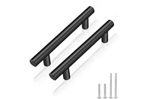 PinLin 5 Pack Kitchen Door Handles 76mm Hole Centre Flat Black Cabinet Handles Stainless Steel Cupboard T Bar Handle (Screws Included)