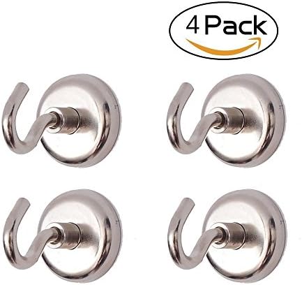 iRoundy Pack of 4 Mini Multi-functions Strong Magnetic Hooks for Bag Cloth Key towels Holder, 25mm-Holds Up To 22kg- Powerful Neodymium Magnet Mount Hook,for Kitchen Bathroom Bedroom