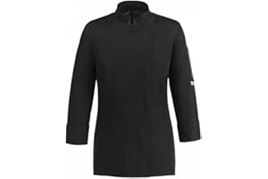 EGOCHEF Giacca Cuoco Donna 100% Microfibra, Nera, con Bottoni Automatici Manica Lunga e Schiena Traspirante in Air Plus