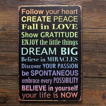 Easybuyerz VINTAGE RETRO WALL PLAQUE FOLLOW YOUR HEART TIN SIGN WALL DECOR KITCHEN PLAQUE LOUNGE HOME SIZE 20X30CM