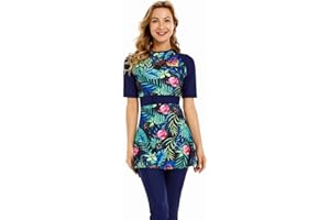 SHUOBEITER Short Sleeve Swimsuit Modest Swimwear for Women Modesty Swimming Costume Rash Guard Surfing Suit Beachwear Burkini