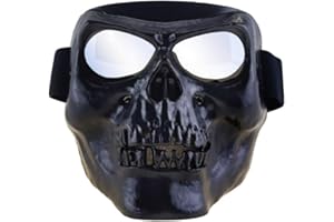 HONCENMAX Masque de Protection pour Moto avec Verres - Lunettes de Ski Masque d'halloween Masque de tête de Mort - pour Le Casque de Visage Ouvert Masque de Moto Lunettes