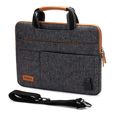 DOMISO 15-15,6 Pouces Imperméable Housse de Protection Ordinateur Portable avec Port de Chargeur USB Externe Sacoche Bandoulière pour Ultrabook/Netbook/Lenovo/Acer/ASUS/Dell/HP, Gris Foncé