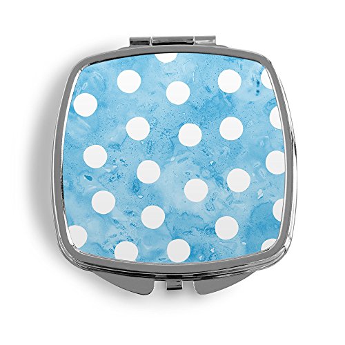 Blau Weiße Punkte Vintage Metall Taschenspiegel Kosmetik Beauty Spiegel Klappbar Bedruckt Design Muster Wasserfarben Dots