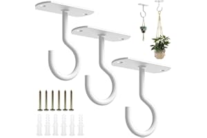 SamHeng Crochets de Plafond pour Plantes Suspendues, 3 Pack Métal Mur Crochet Swag avec Vis et Ancres, Crochets de Suspension pour Paniers Mangeoires à Oiseaux Lanternes Carillons Éoliens (Blanc)