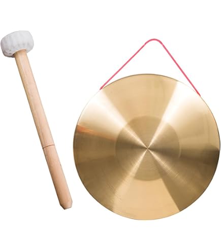 Gong Tradizionale Cinese In Rame 32 Cm - Con Mazzuola, Strumento Decorativo E Percussione Per Casa O Ufficio