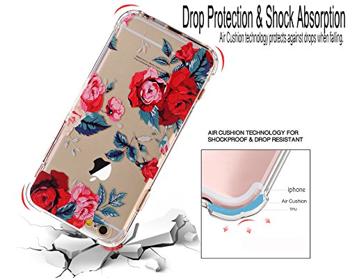 iPhone 7 Case with flowers,iPhone 8 Case, LUOLNH Slim Shockproof Clear Floral Pattern Soft Flexible TPU Back Cover [4.7 inch] -Red Rose