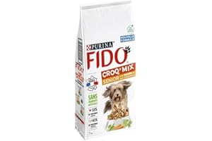 FIDO | CROQ' MIX| Chien Adulte Senior | Croquettes équilibrées et savoureuses favorisant les muscles fermes et un poids de forme optimal | à la Volaille & aux Légumes | Produit en France | Sac | 7Kg