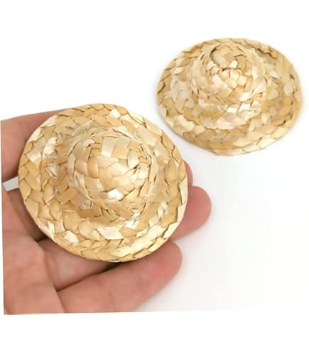 40Pcs Mini Woven Straw Hats 2 Inch - Dollhouse Crafts DIY Christmas Ornament Accessories