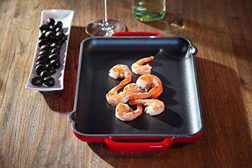 Bluespoon Grillpfanne aus Gusseisen für Induktion | 32,5 x 22 cm | Von Werk aus vorgebrannt Grillplatte, für perfekte Grillergebnisse | Mit Ausgießnase an beiden Seiten | Emaillierte Außenseite - 4