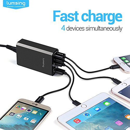 Lumsing Quick Charge 3.0 36W 4 Port USB Ladegerät Desktop Ladeadapter für Galaxy S7 / S6 / Edge / Plus, Note 5 / 4 und Smart Ports für iPhone 7 / 6s / Plus, iPad Pro / Air 2 / mini, LG, Nexus, HTC & mehr (Schwarz) - 7