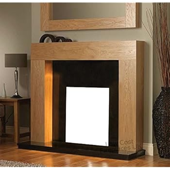 Gas Electric Fire Modern Oak Surround Black Marble Granite Stone