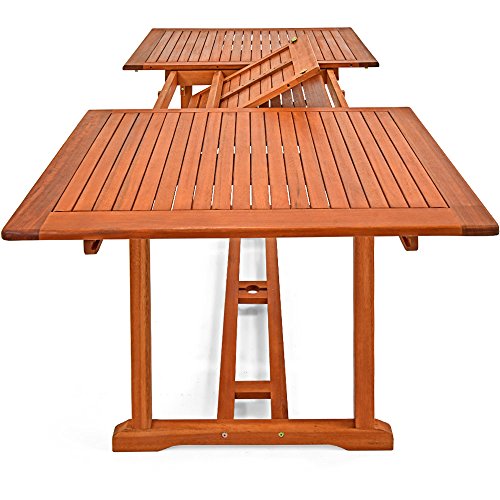 Deuba Sitzgruppe Unikko aus Eukalyptusholz mit 6 verstellbaren Stühlen und ausklappbarem Tisch aus Eukalyptus Gartengarnitur Sitzgarnitur