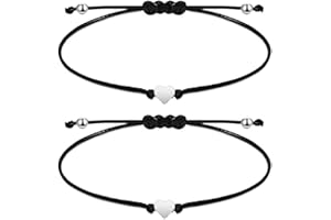 SJBAUTYO Lot de 2 bracelets d'amitié en forme de cœur tressés à la main, avec un bracelet de protection Kabbale pour hommes et femmes. Taille réglable, pour femme. Corde noire et cœur en argent