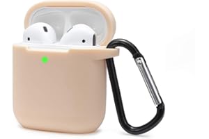 KOKOKA Schutzhülle Hülle Kompatibel mit AirPods 2 & 1, Silikon Schutzhülle Hülle Case für AirPods 2 & 1, LED an der Frontseite Sichtbar Stoßfeste Schutzhülle, Beige