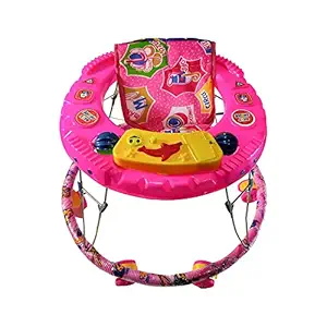 Baby Musical Activity Walker for Boys and Girls Kids with Round Base for Age 5+ Months Foldable Baby Walker (Pink)