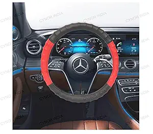 CARIZO Car Steering Wheel Cover | Microfiber Leather | Breathable, Anti Slip | Odourless | Finger Grip | Black & Red for Mahindra XUV 300