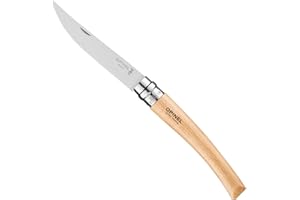 Opinel - N°10 Cuchillo de Mesa Nómada Afilado - Hoja Pulida y Afieltrada de 10 cm de Acero Inoxidable, Mango de Madera de Haya, Anillo de Seguridad Virobloc - Fabricación Francesa
