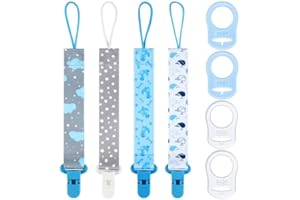 Aolso Ciuccio Catena per Bambini, 4 Pezzi Catenella Portaciuccio con 4 Pezzi Ciuccio Clip Adattatore, Catena per Ciuccio per Neonato per Nascita Battesimo Baby Compleanno Natale Regalo-Balena