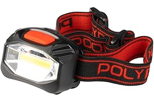 POLYPOOL POLY POOL - PP3156 latarka czołowa LED do trekkingu i prac na świeżym powietrzu – 3-funkcyjna latarka czołowa LED z zasilaniem bateryjnym – latarka czołowa z elastyczną opaską na czoło, pochylana