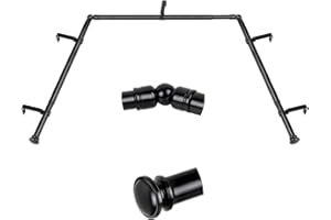 TONIAL Bay Window Curtain Rods, 36-72 Inch Center Rod for window, 20-36 Inch Side Rods for windows 3/4 Inch Decorative Drapery Rods with Small Cap Finial, Light Black