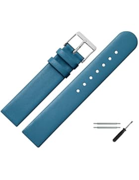 Uhrenarmband 20 mm Leder blau glatt - inkl. Federstege & Werkzeug - Ersatzband für Uhren - Uhrband mit Schlaufe...