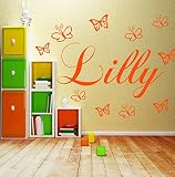 Wandschnörkel ® Wandtattoo mit dem Namen ihres Kindes personalisiert Wunschnamen + 10 Schmetterlingen 60cm x 18cm Spruch Kinderzimmer Wandtatoo Sticker 21 Top Farben Auswählbar Kinderzimmer Baby ein tolles Geschenk auch zur Geburt oder Taufe (bitte teilen Sie uns den Namen und die Farbe in einer Nachricht über Amazon mit) - 3