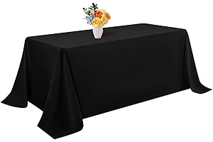 Teruntrue 1 Pack Black Polyester Tablecloth for 8 Ft Rectangle Table,90 x 132 inch Polyester Fabric Table Cloth Wrinkle Resistant Washable Table Cover,for Wedding,Birthday,Party,Banquets Decorate