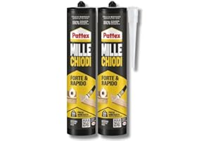 Pattex MILLECHIODI Forte & Rapido, adesivo di montaggio extra forte che sostituisce viti e fori al muro, adesivo bianco con effetto ventosa 2x400g, Trasparente